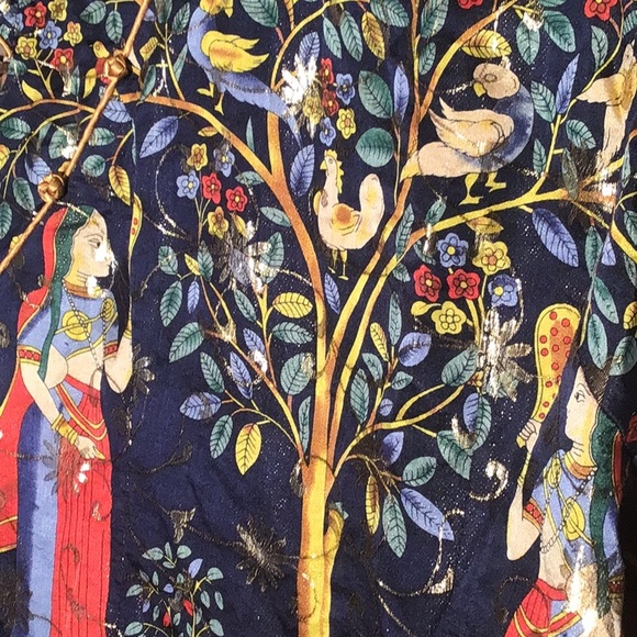 Asian high neck sleeveless blouse gold thread black L - Picture 2 of 10